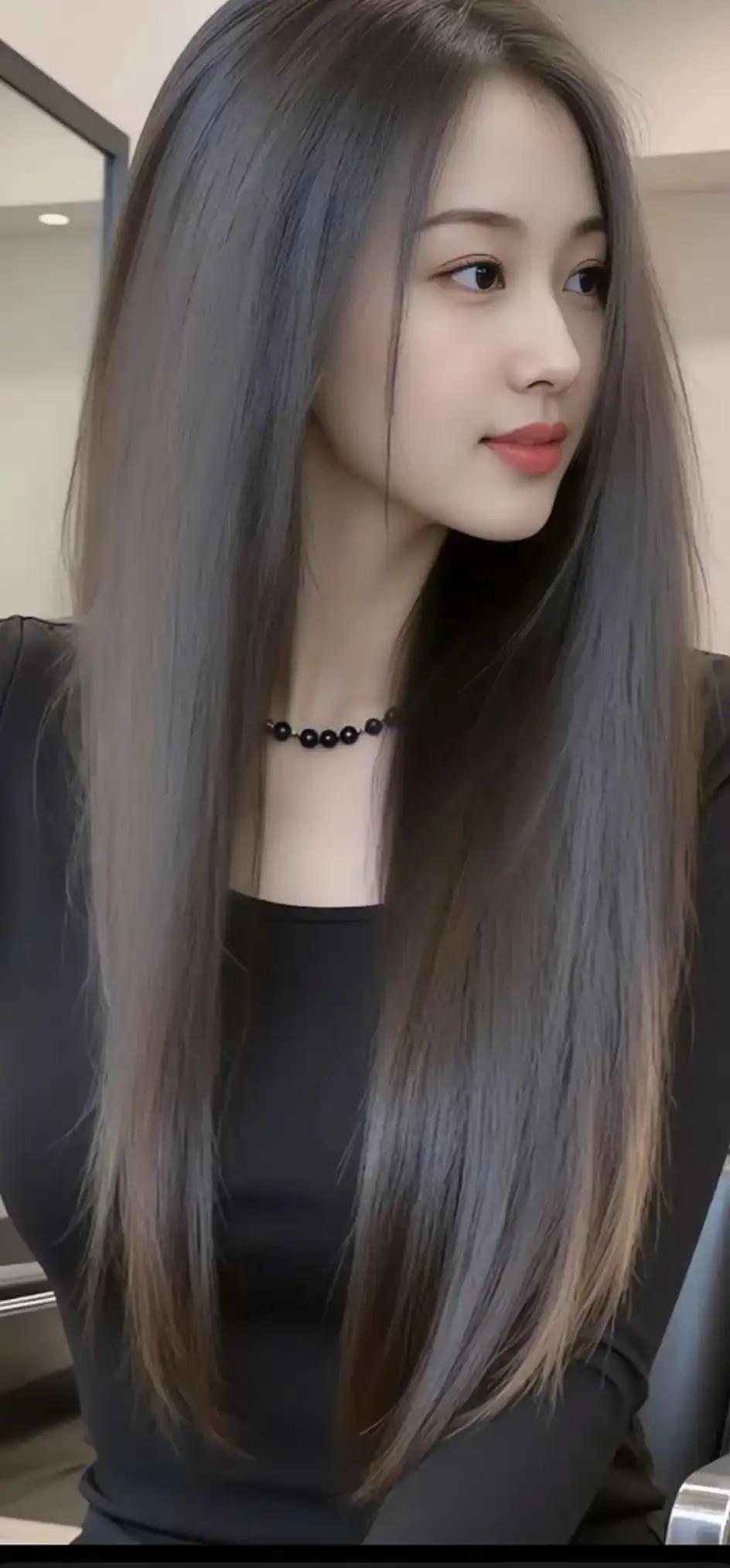 温柔长发，黑珠项链，优雅气质，完美造型🌟💝🌴