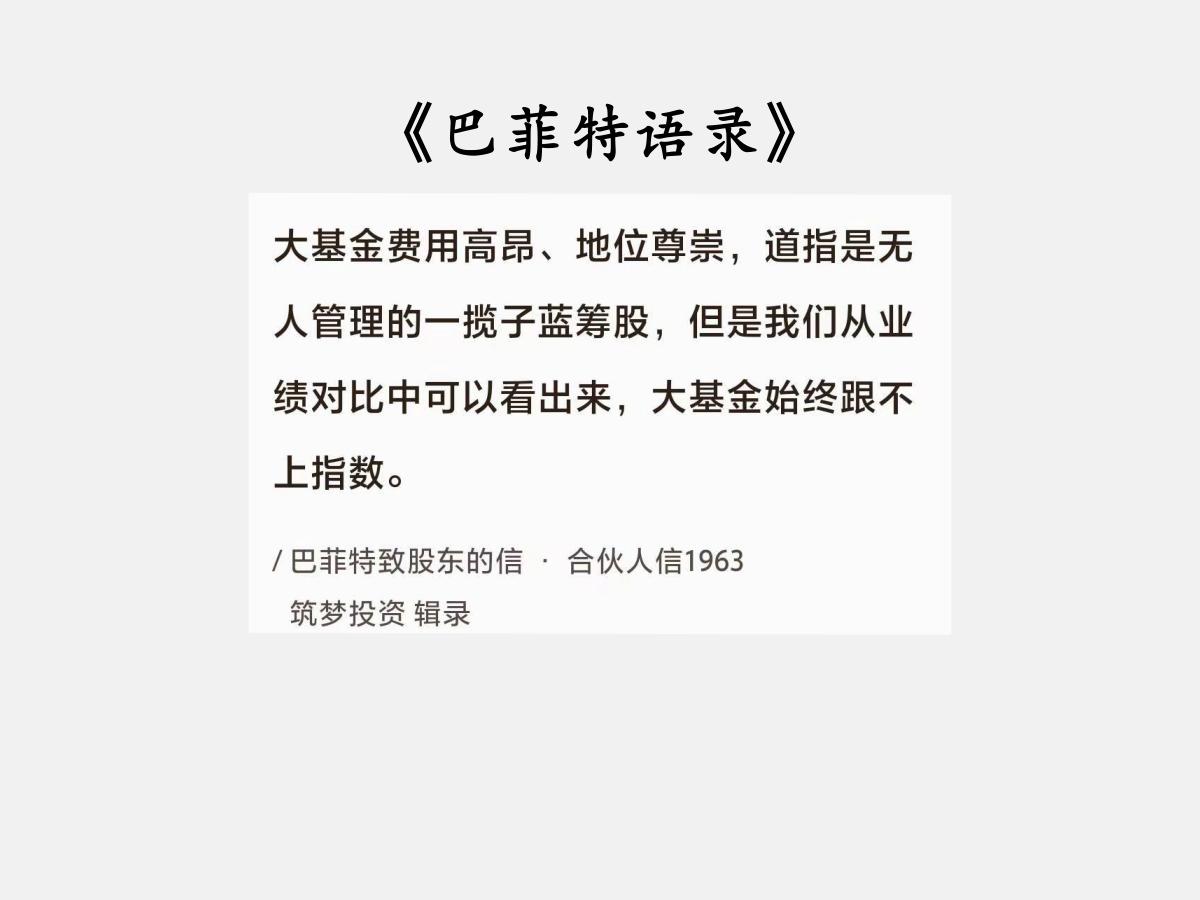 No.081巴菲特谈“大基金”巴菲特曰：“大基金费用高昂、地位尊崇，道指是