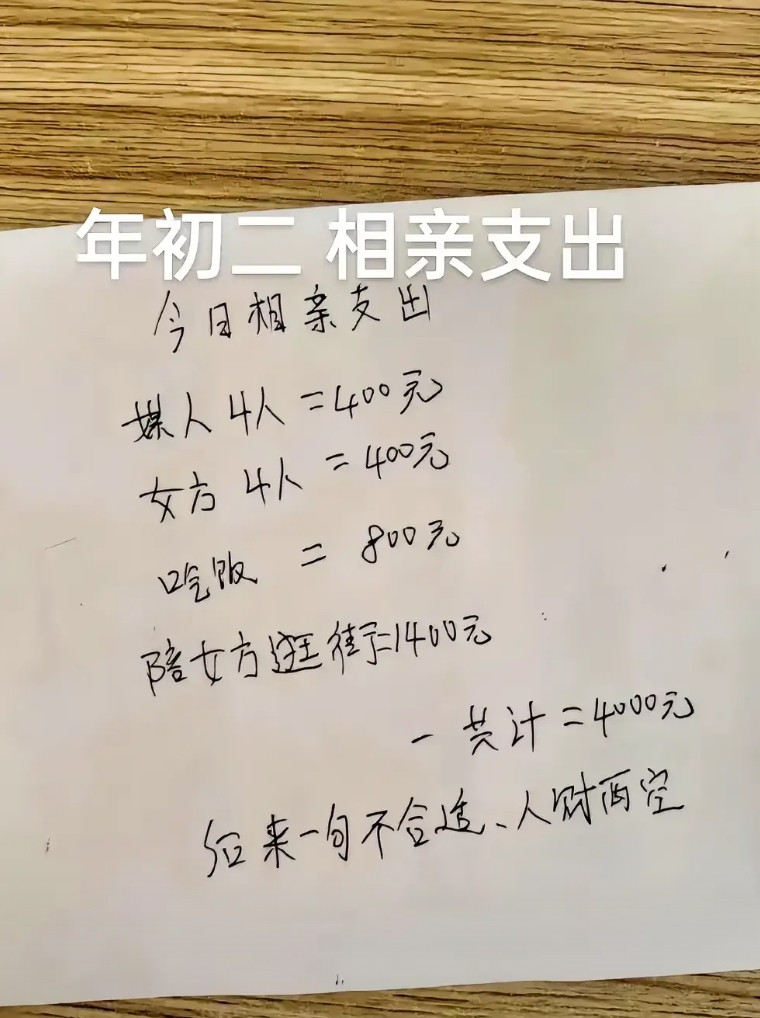 看了这位大哥的相亲费用单，有几点我实在没想明白！第一：大哥给了4个媒人400