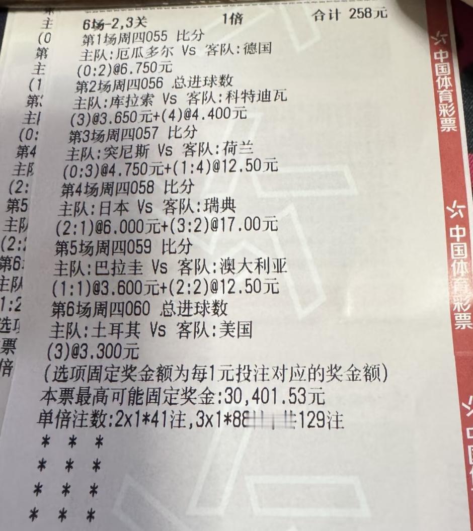 这张彩票还能不能喝到一点汤啊？巴拉圭、澳大利亚赶紧进球啊，美国、土耳其可千万不
