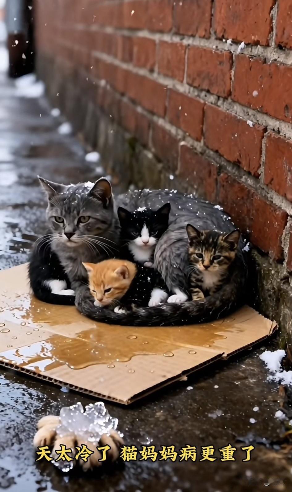 泪目了！一只流浪猫妈妈一直或者风餐露宿的生活，之前它还生了三只小奶猫，使原本就艰
