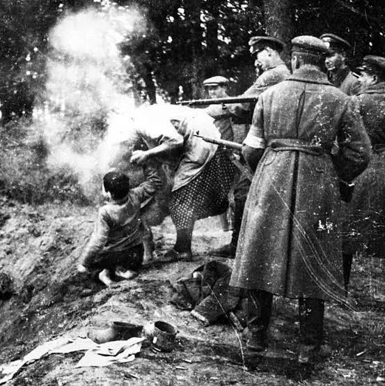 1941年10月乌克兰日托米尔州米罗波尔的真实照片，照片显示，在一次大规模处决中