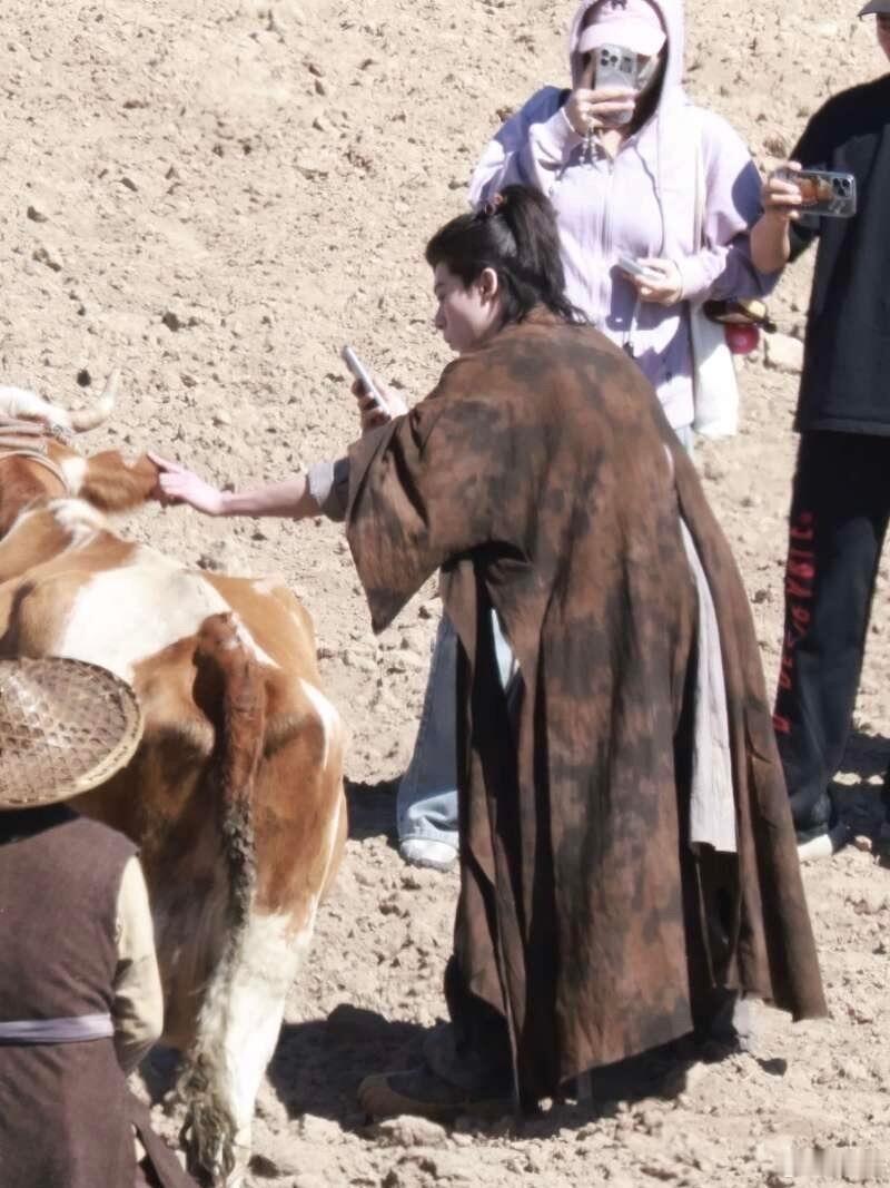 王鹤棣给牛拍照王鹤棣跟牛合照​​​是在《咸鱼飞升》片场开开心心的王鹤棣~休息间