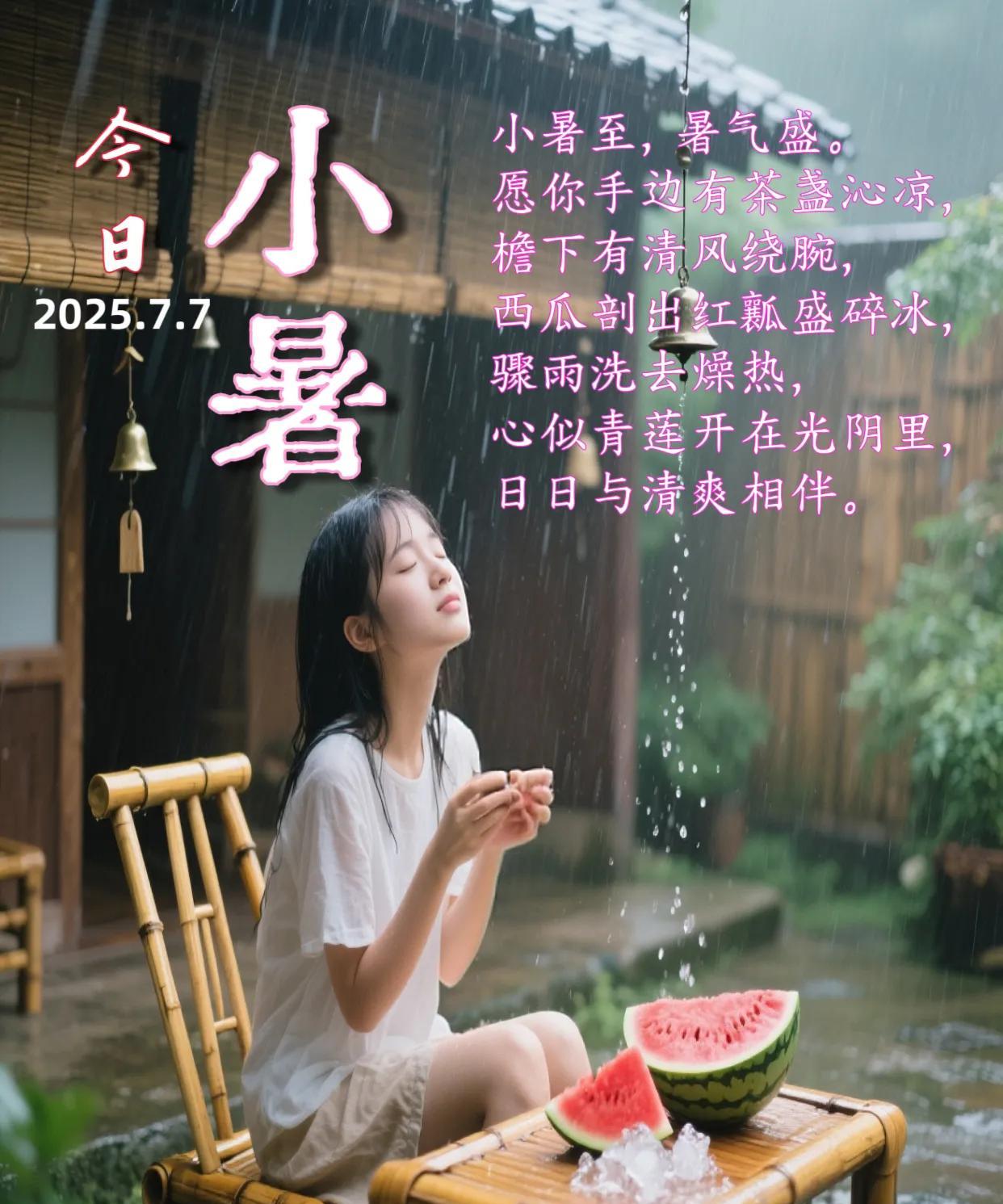 朋友早上好！小暑节气到小暑至，暑气盛。愿你手边有茶盏沁凉，檐下有清风绕腕