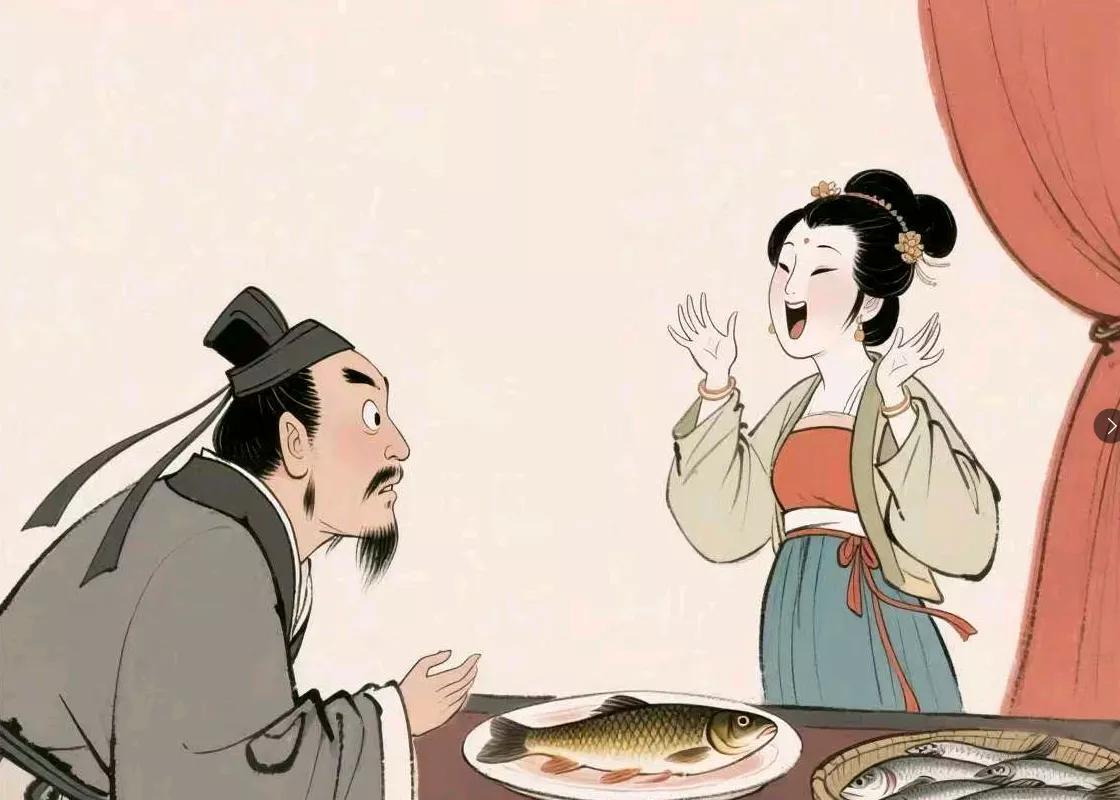 秦桧妻子从宫中回来，兴高采烈地跟秦桧说：“今天吴皇后请我吃鲻鱼，还当宝贝似的。”