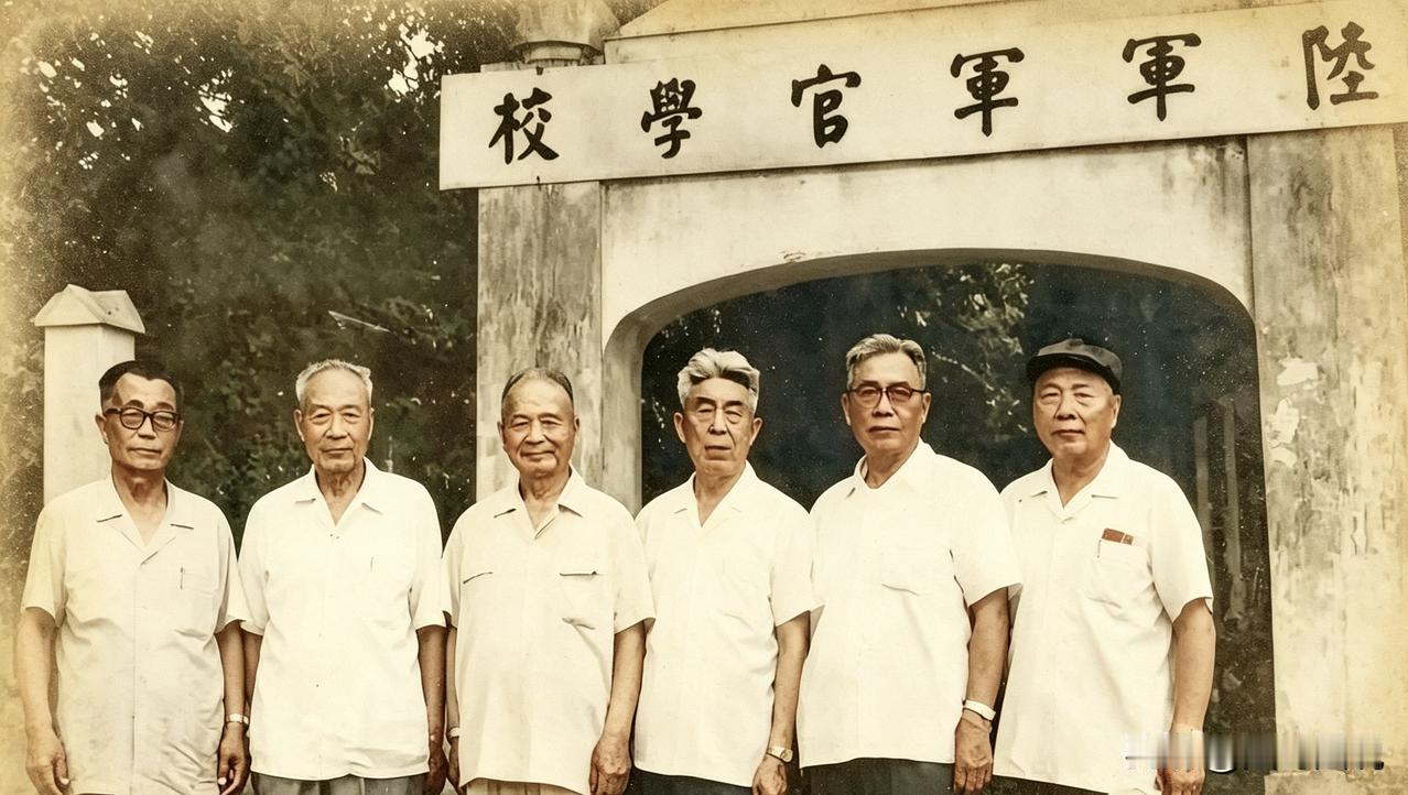 1977年，六位黄埔一期毕业生相约来到了黄埔军校门口，重塑几十年前的情谊。他们