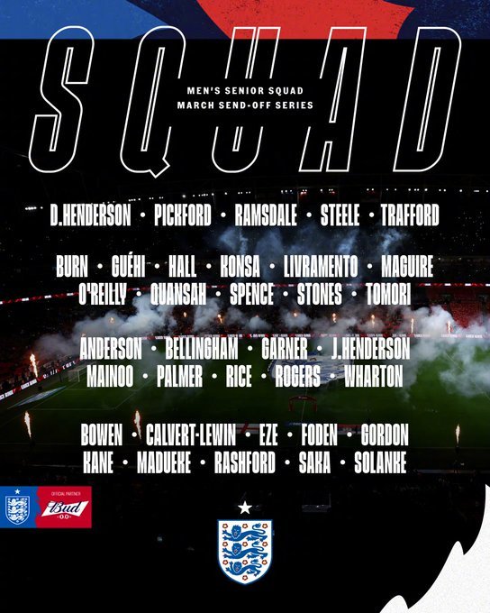 “夺冠热门”来了！英格兰公布最新一期国家队大名单，本次国际比赛日，英格兰将先后交