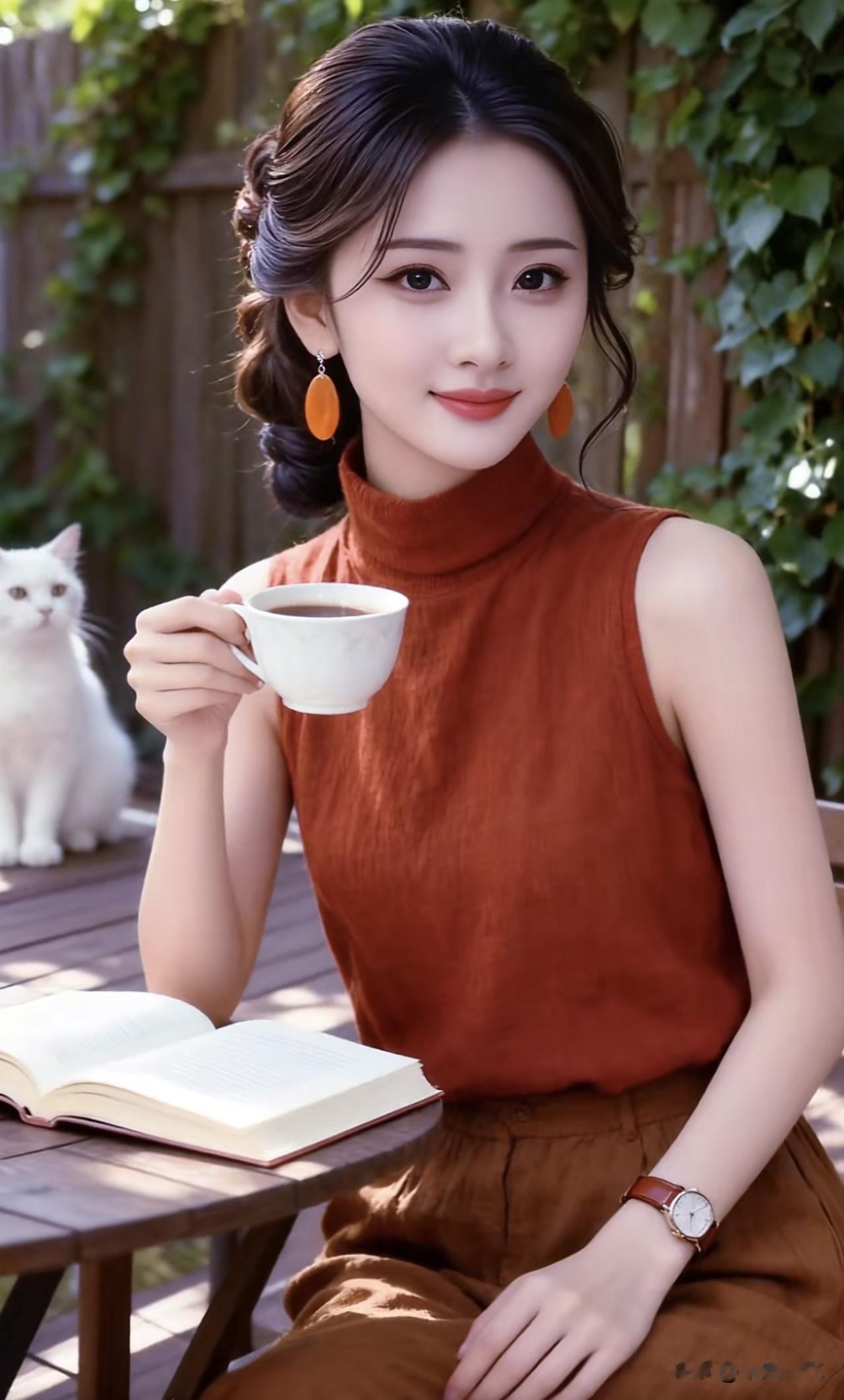 秋日午后，静享咖啡与书香，猫咪相伴，悠闲时光。独处咖啡时光慢享咖啡时光慢享咖