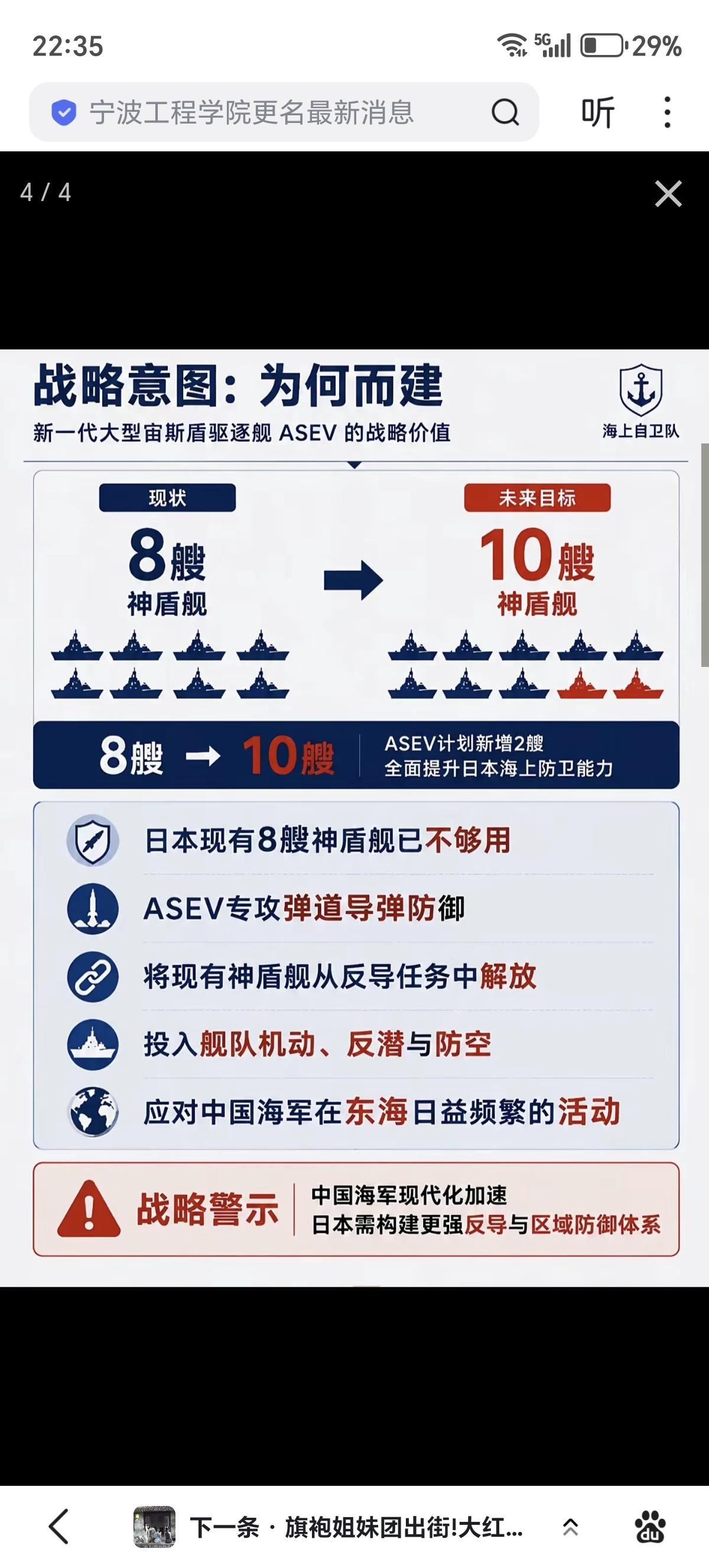 日本海自正在建造最新一代大型宙斯盾驱逐舰ASEV，并宣称单舰性能指标全面领先我
