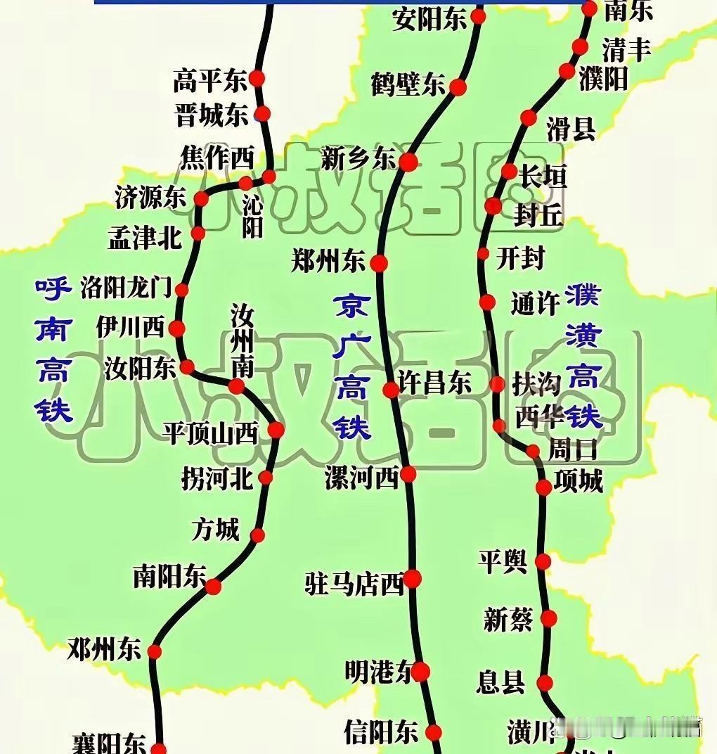 呼南高铁穿豫西，京广在中，濮潢最东，三条线像三根筋，把河南撑得挺直。郑州压力小了