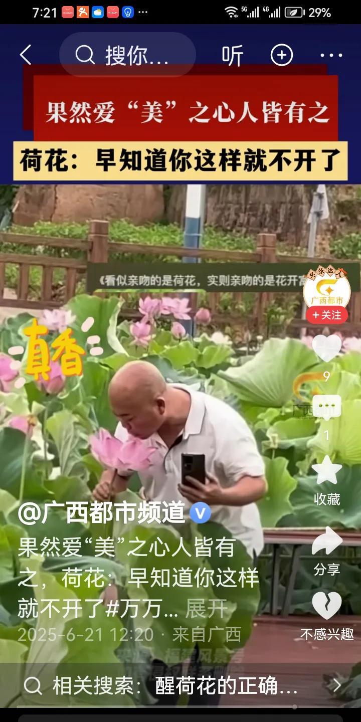 哈哈哈！过分了啊！网友们太过分了！一名头发有些秃的男子拍荷花的时候，忍不住