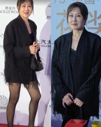 63岁张凯丽穿着黑丝小吊带走红毯，为了装嫩也太拼了！想彻底摆脱身上的“姨味”连假