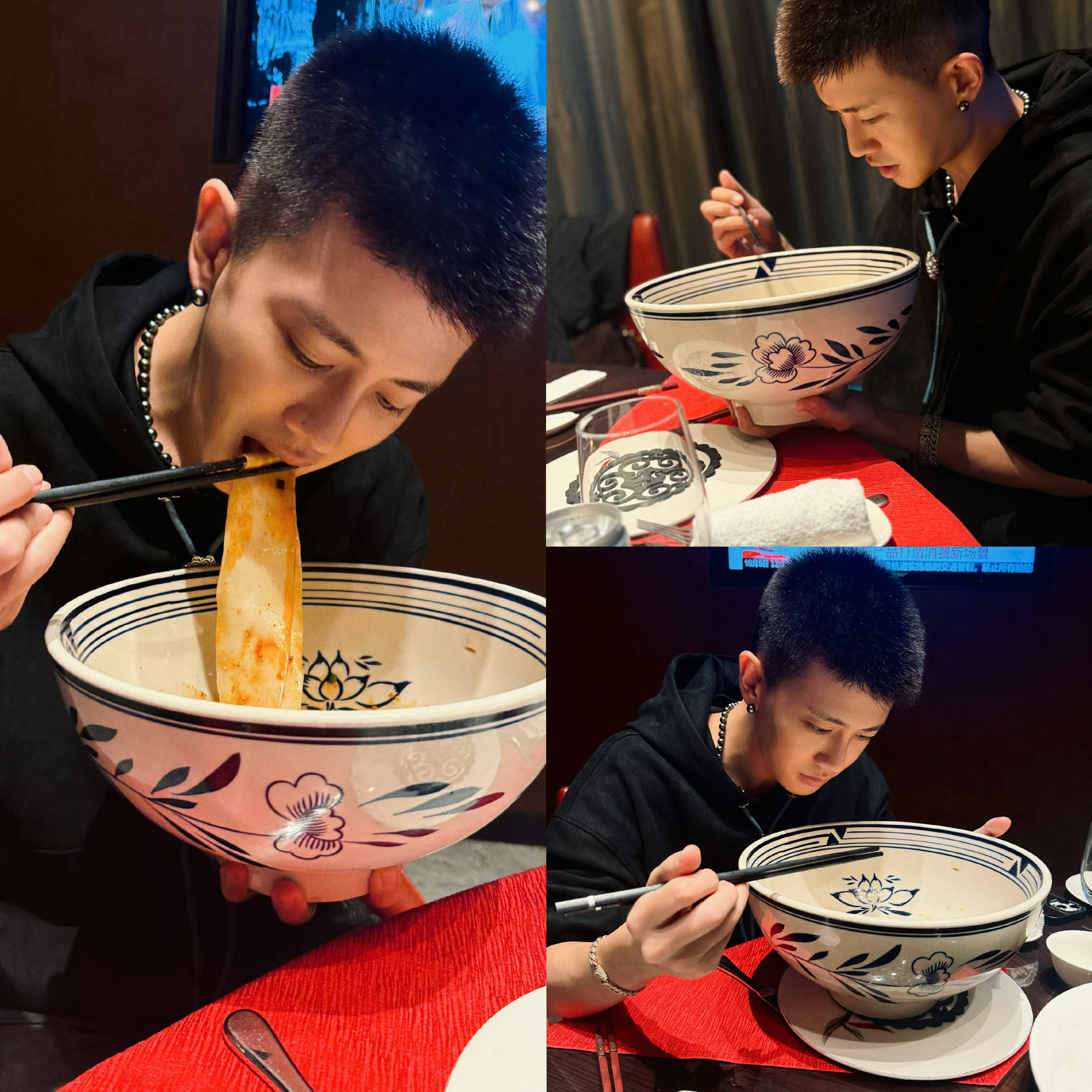 任嘉伦挑战宝鸡当地大碗面，哈哈哈哈怎么那么好笑[捂脸哭]​​​