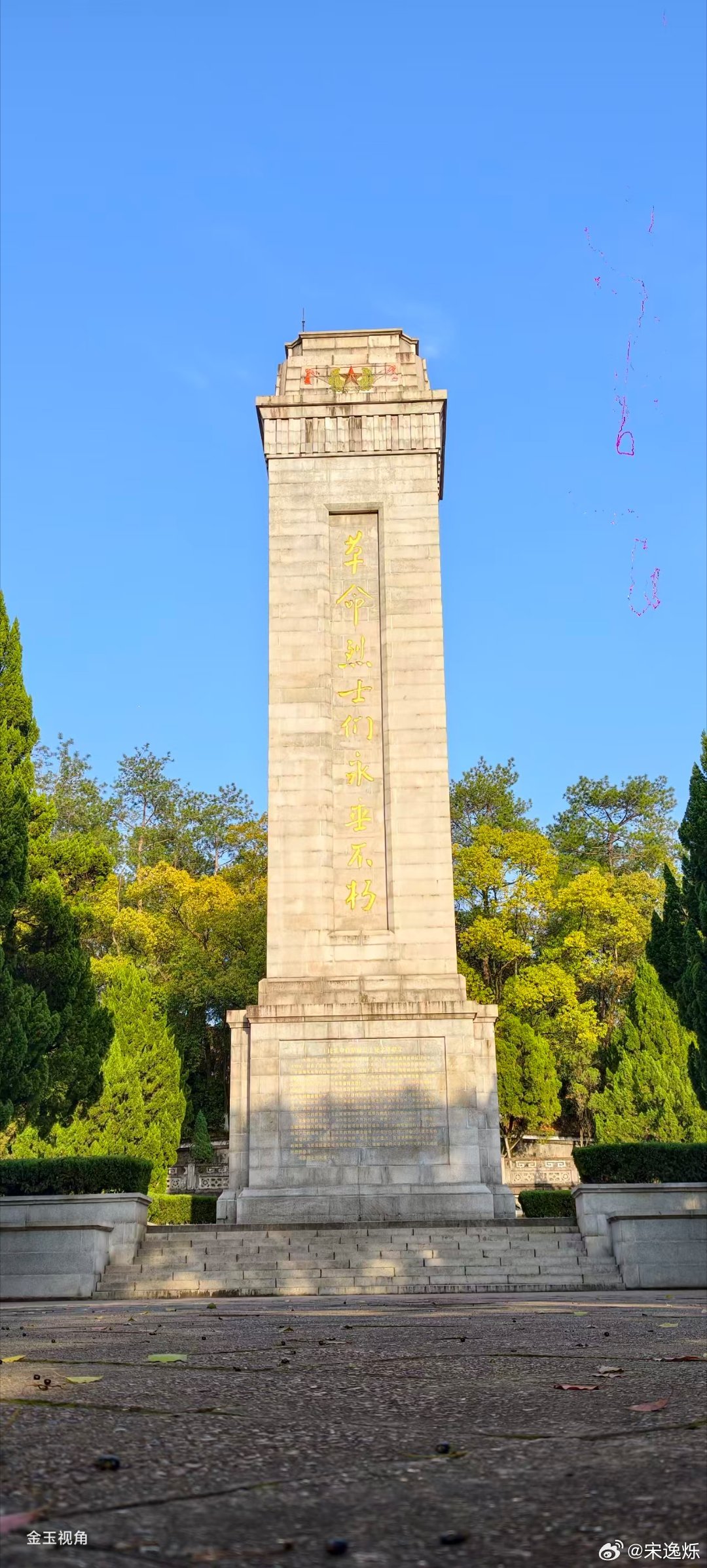 原来上饶的树替我们爱了烈士几十年今天在上饶，看到了最动人的一幕。烈士碑被苍翠的