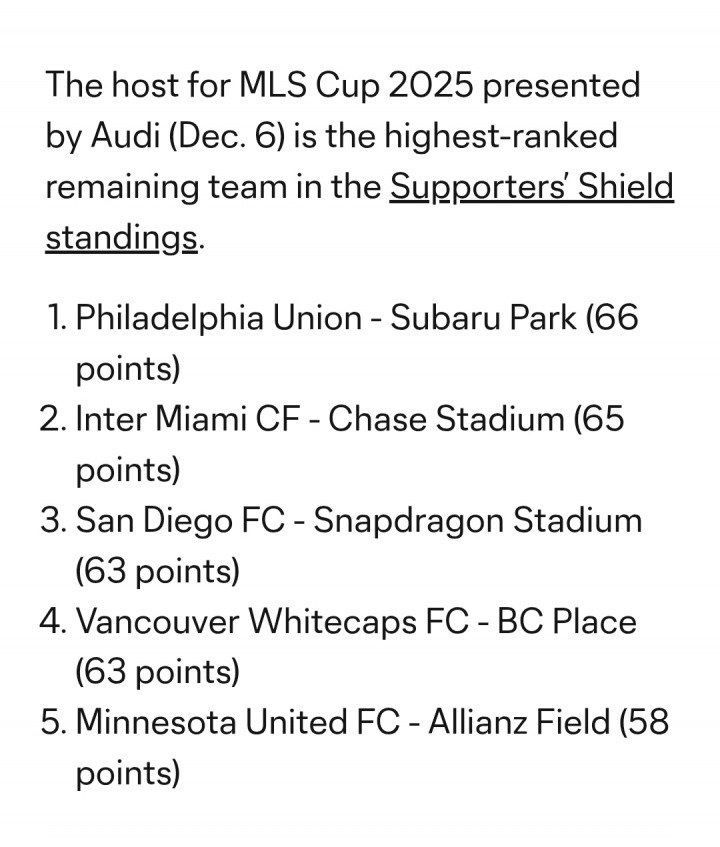 积分优势! 若迈阿密东决胜出, 美职联总决赛也将在迈阿密主场进行