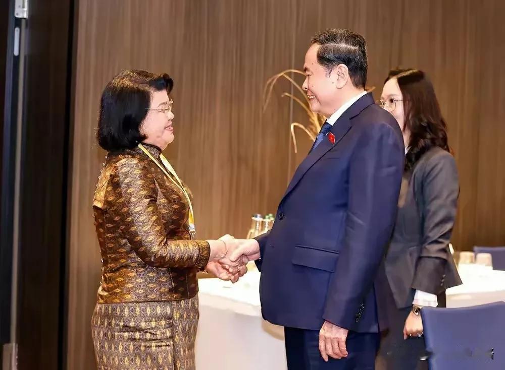 越南领导陈青敏在瑞士会见柬埔寨国会主席昆索达莉女亲王。这个越南大官体型怎么长成