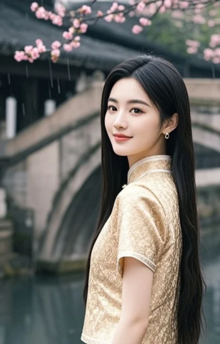 烟雨朦胧，她在青石板上留下一串温柔的回忆。