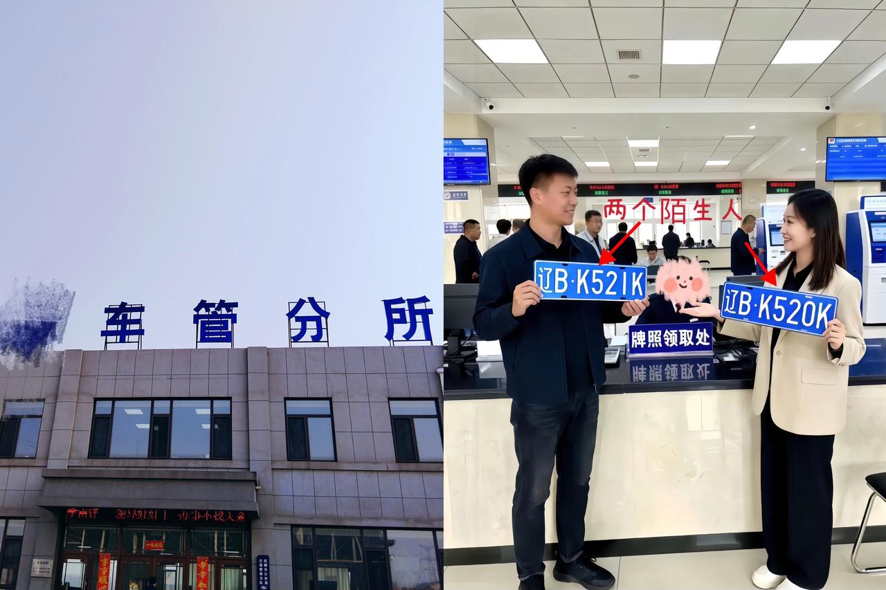 辽宁车管所这波缘分也太会挑时候了吧！一男一女凑一块儿取车牌，那眼神黏得哟，男生看