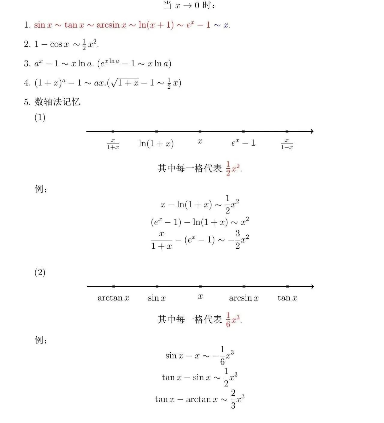 高等数学常用的等价无穷小公式