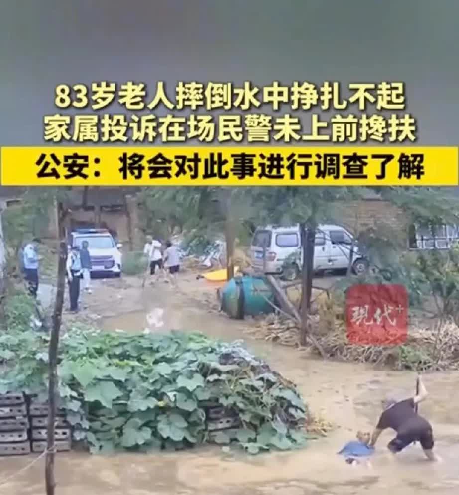 河南太康83岁老人摔倒水中挣扎不起，家属投诉在场民警未上前搀扶。说真的如果民警看