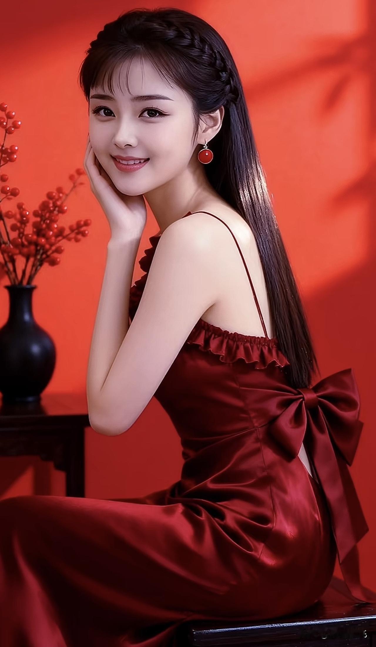 优雅红裙，甜美笑容，尽显东方魅力！气质红裙女温婉红裙气质红裙穿搭温婉红裙