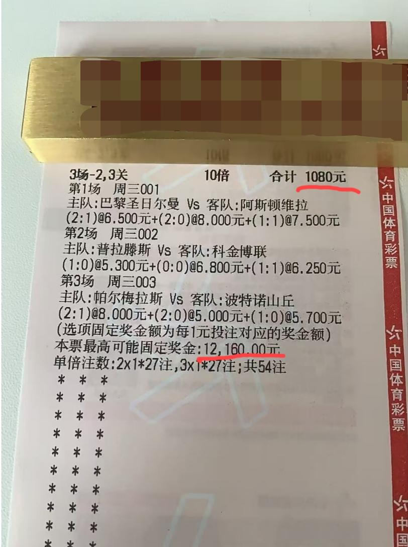 评论区的大神们，你们怎么看下面这张票？投注额1080块，最高中奖金额才1216
