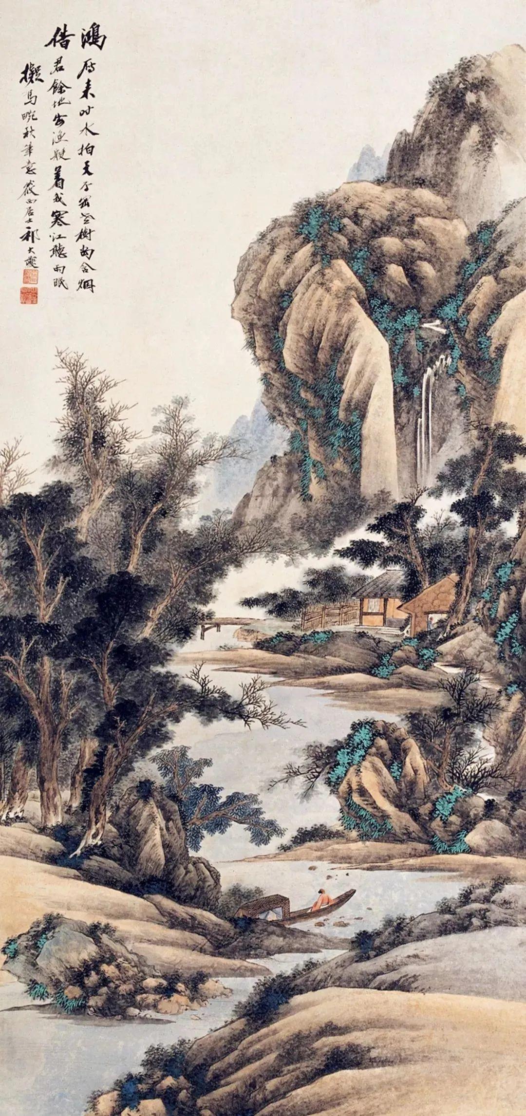 【小青绿山水典范：祁大夔山水画作品古意悠然】山水藏气韵，笔墨见传承。在近现代