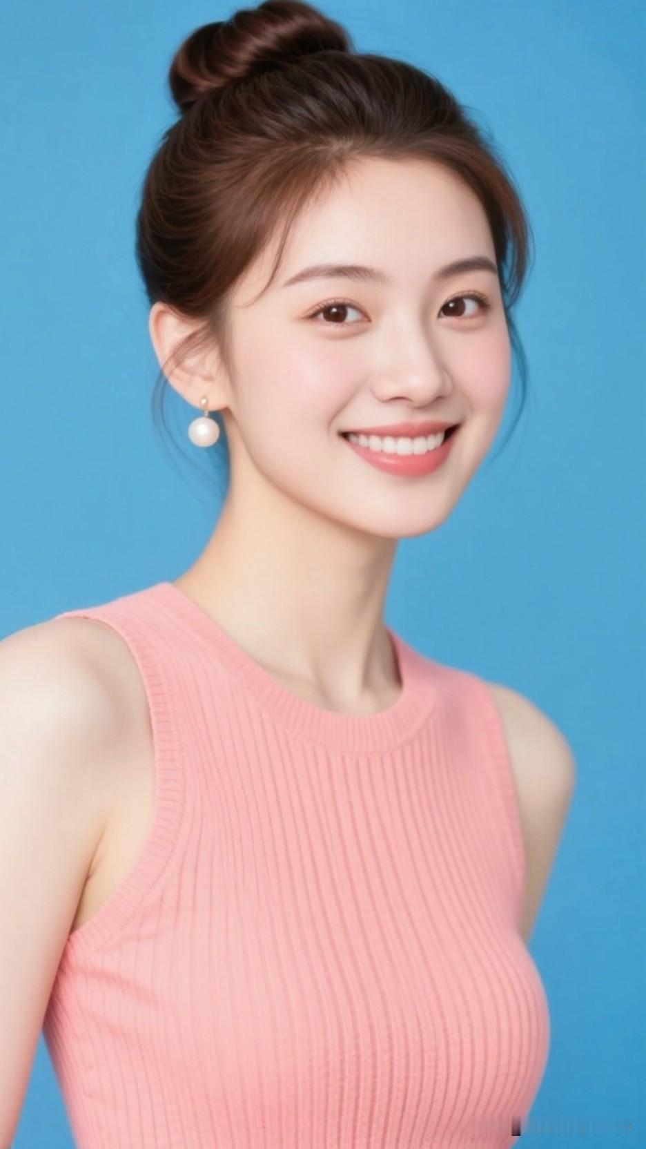 🌷蜜桃色晕染成浪漫的风，珍珠耳饰曳着清冽的光，她的存在就是把温柔酿成了糖。紫