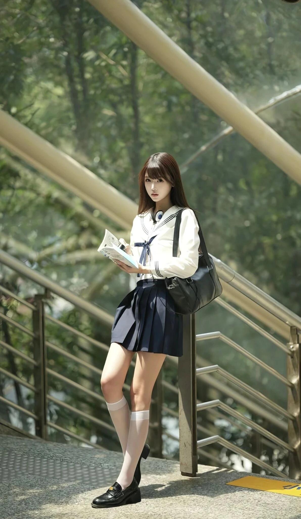 少女摄影|NO.0068期学院风美少女清纯户外随拍JK与黑长直最配了JK装