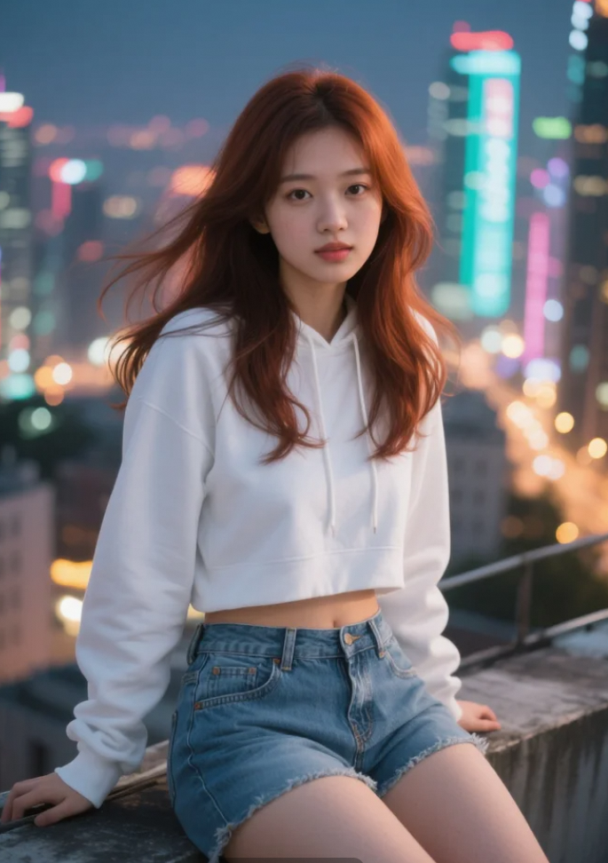 星空下的她，散发着一种难以言喻的魅力。