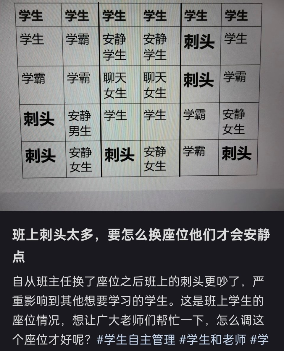 班上刺头太多，要怎么换座位才会安静？🤔🤔​​​