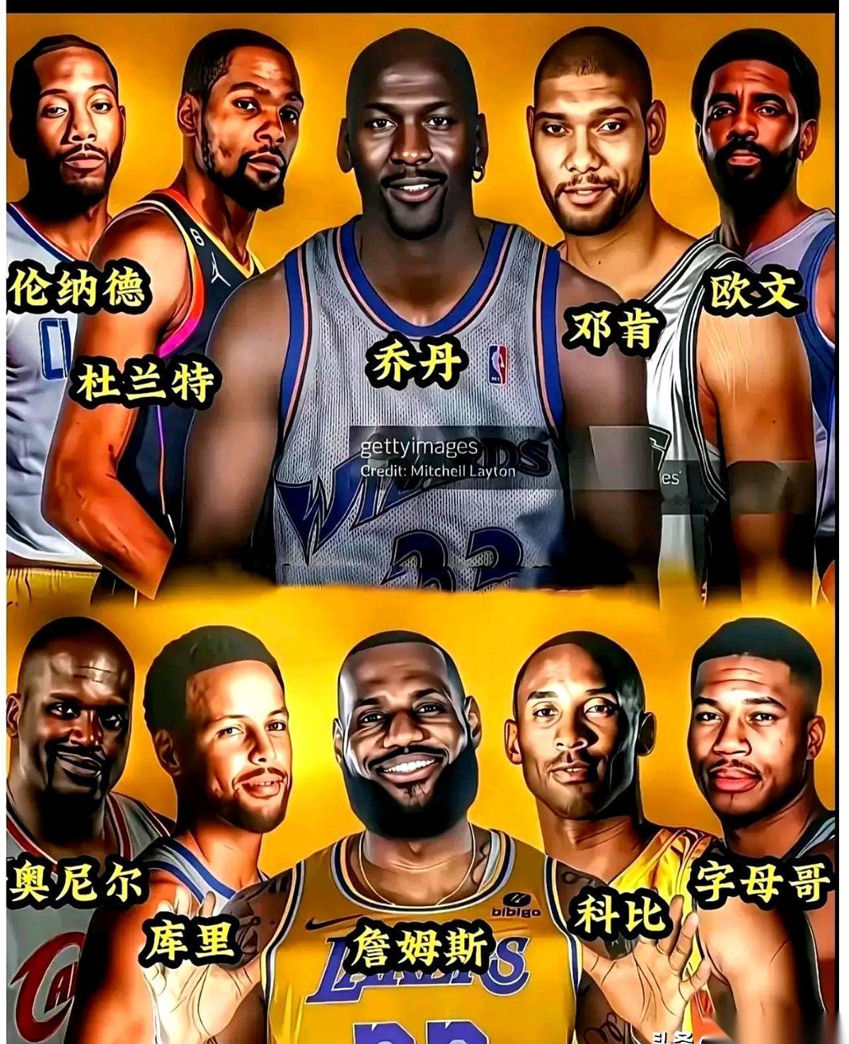 把乔丹拉出来，给他配上科比、杜兰特、邓肯、欧文这四个历史级的队友……然后告诉他