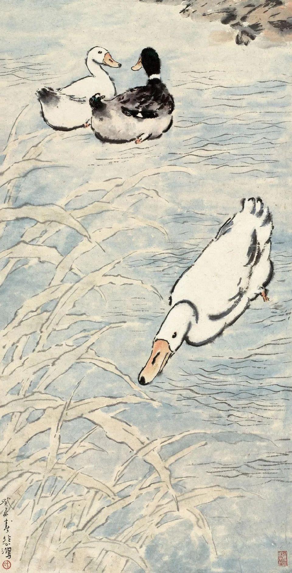 听说你喜欢鸭子，这不就来了对国画感兴趣国画真迹收藏国画带框清雅国画国画