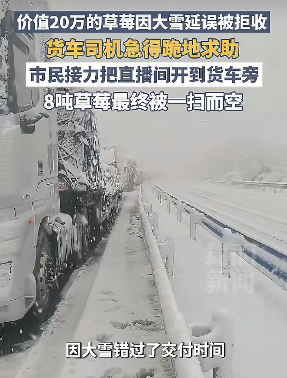 一辆满载草莓的大货车从安徽开往广东，因为大雪的原因导致或者错过交付的时间，面对直