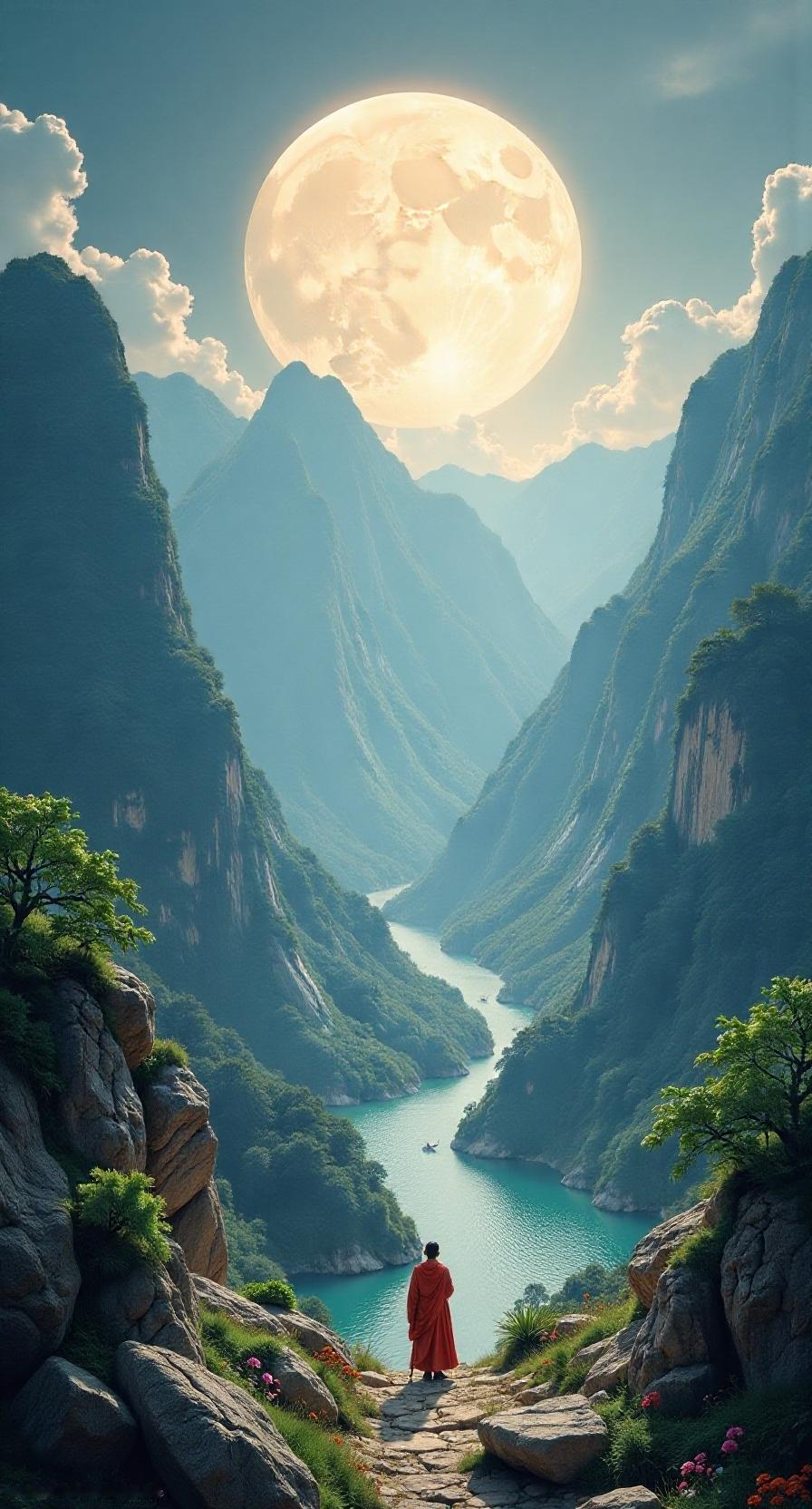 AI做的壁纸确实挺好看的，那山川河流都展现出大气磅礴的美感，让人看了心生向往。