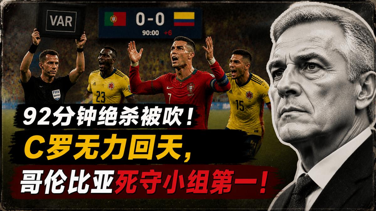 92分钟绝杀被吹！C罗无力回天，哥伦比亚死守小组第一！北京时间6月28日的凌晨