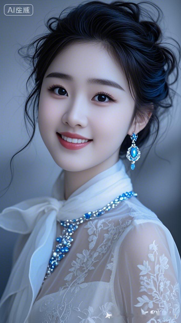 梦幻蓝宝石耳环，优雅白纱裙，甜美笑容，仙气十足！💙✨