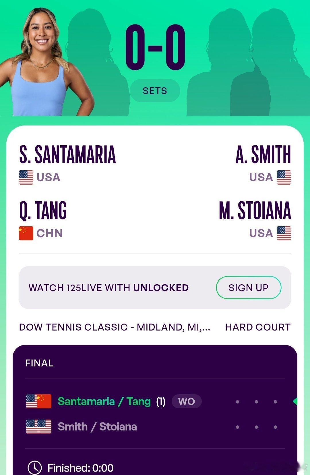 WTA125米德兰站🇺🇸女双决赛汤千慧🇨🇳/圣玛丽亚🇺🇸组合对手史密