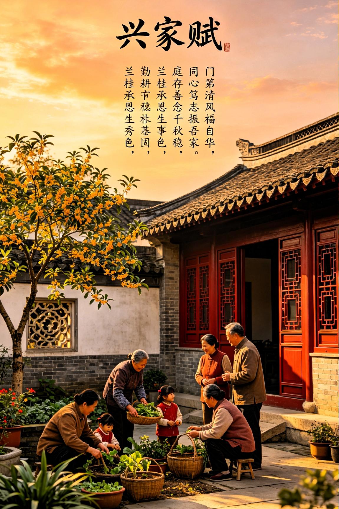 庭存一念善，家享千秋福！七言诗.《兴家赋》门第清风福自华，同心笃志