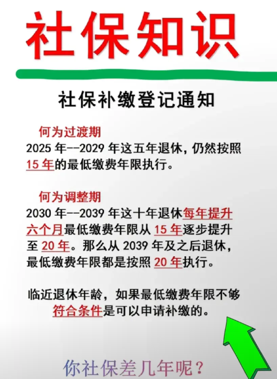 宝子们注意啦！社保政策有新消息。2025年到2029年退休的，最低交15年社保就