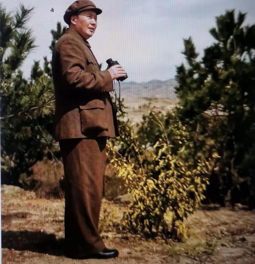 你看过那张照片吗？就毛主席一个人，站在光秃秃的山梁上，手里拿着个望远镜，往远处看