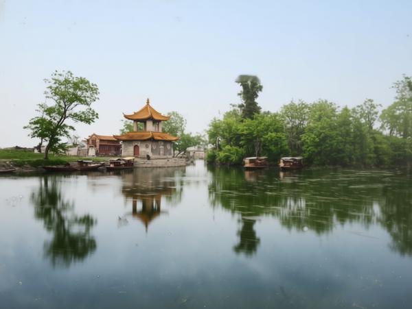 这张拍摄于1870年代的照片，是现存最早记录嘉定孔庙前汇龙潭、应奎山与魁星阁同框