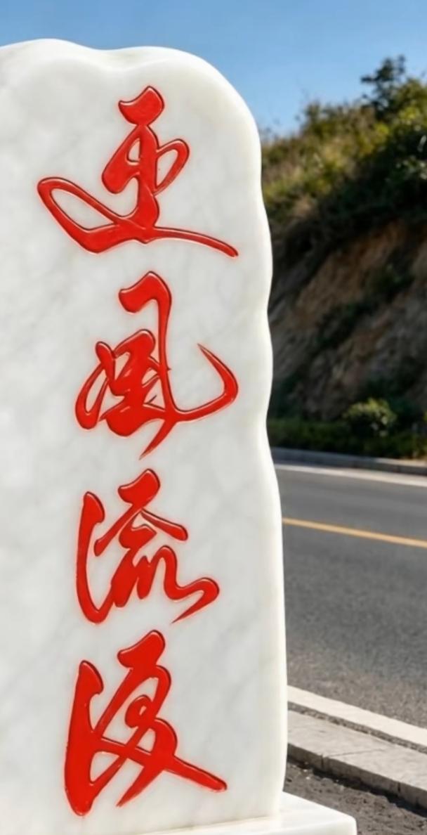 这块石头上刻着什么字呢？红色的大字真漂亮！谁读出来听听[作揖][玫瑰]