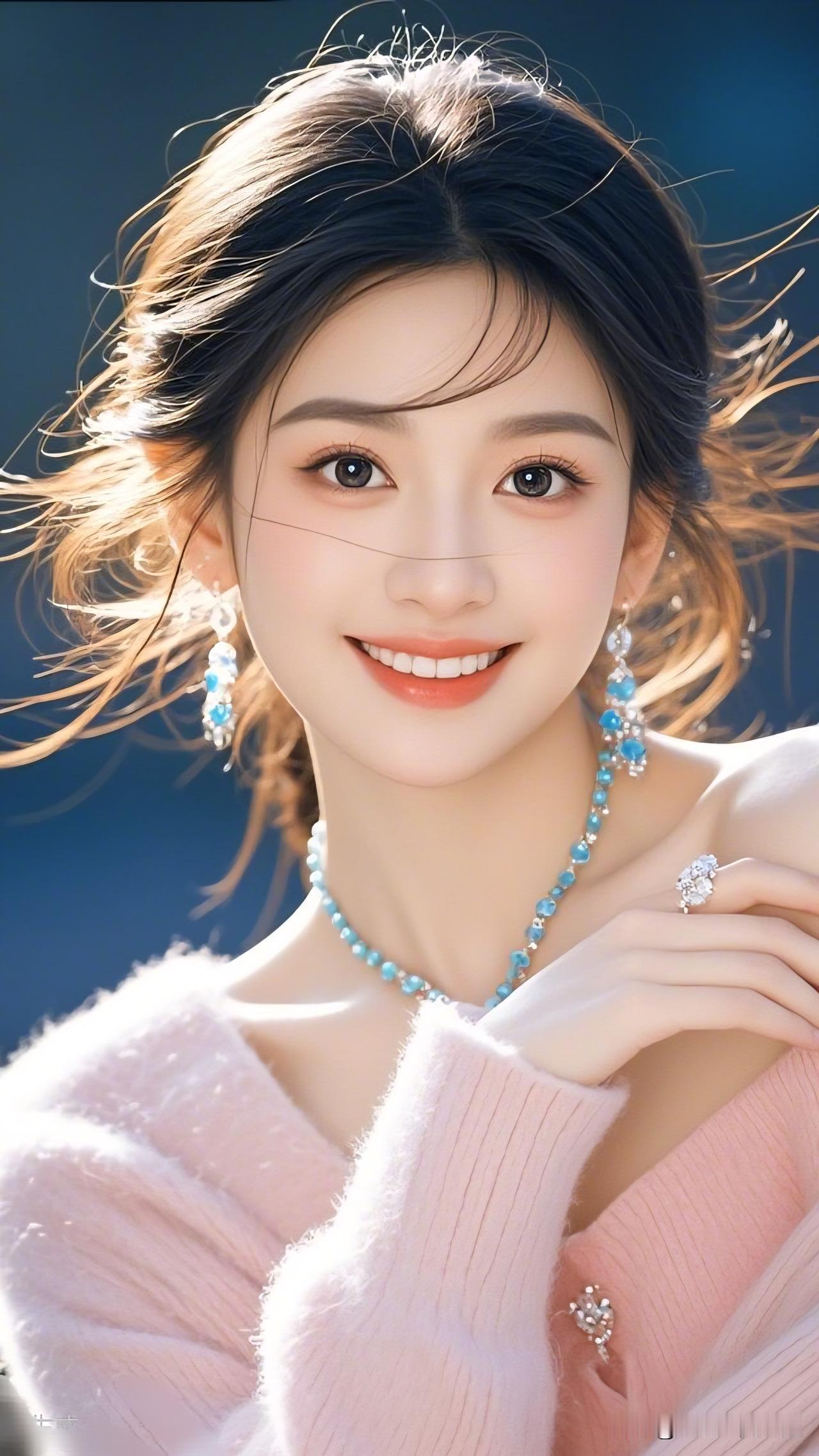 玉颜如花，笑靥如春。分享你见闻过的绝色美人！温柔甜美的少女，粉色的毛衣和蓝绿色