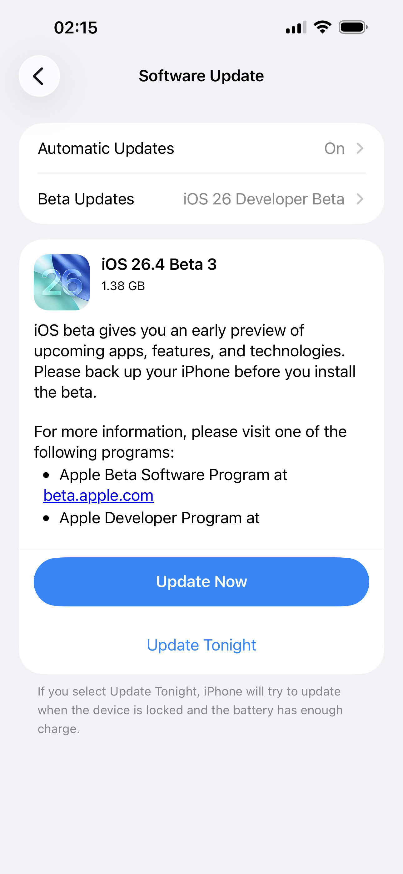 Apple发布DeveloperBeta软件更新：iOS26.4De