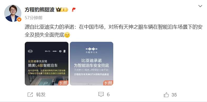 比亚迪对智能泊车全面兜底，只要认定是车辆本身或者算法造车的泊车问题，它就全面负责
