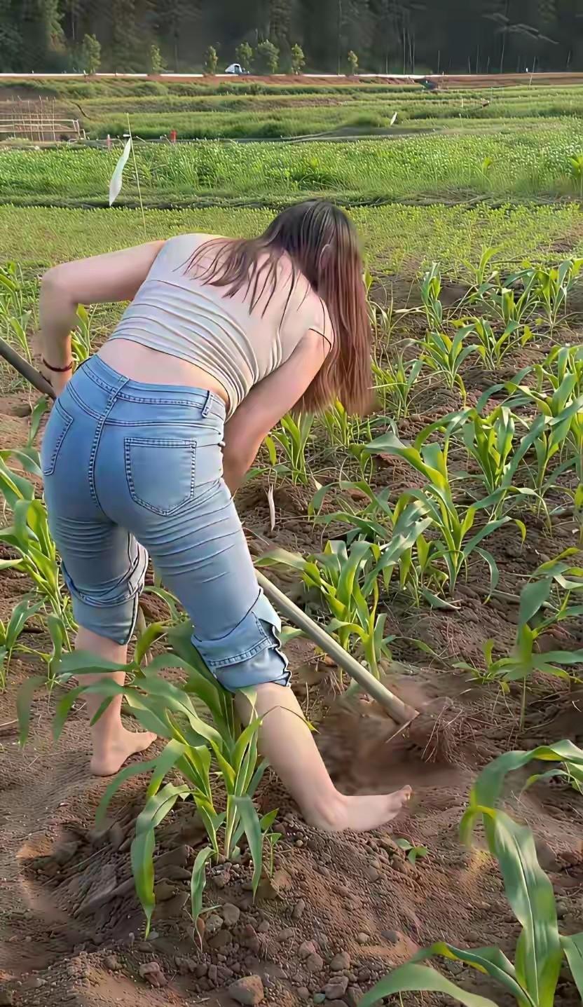 这个画面真的好像小时候！那个时候经常跟爸爸妈妈到地里去给玉米刨土，除草！光着脚丫