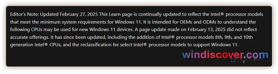 微软已澄清前段时间有关Windows1124H2不支持Intel第