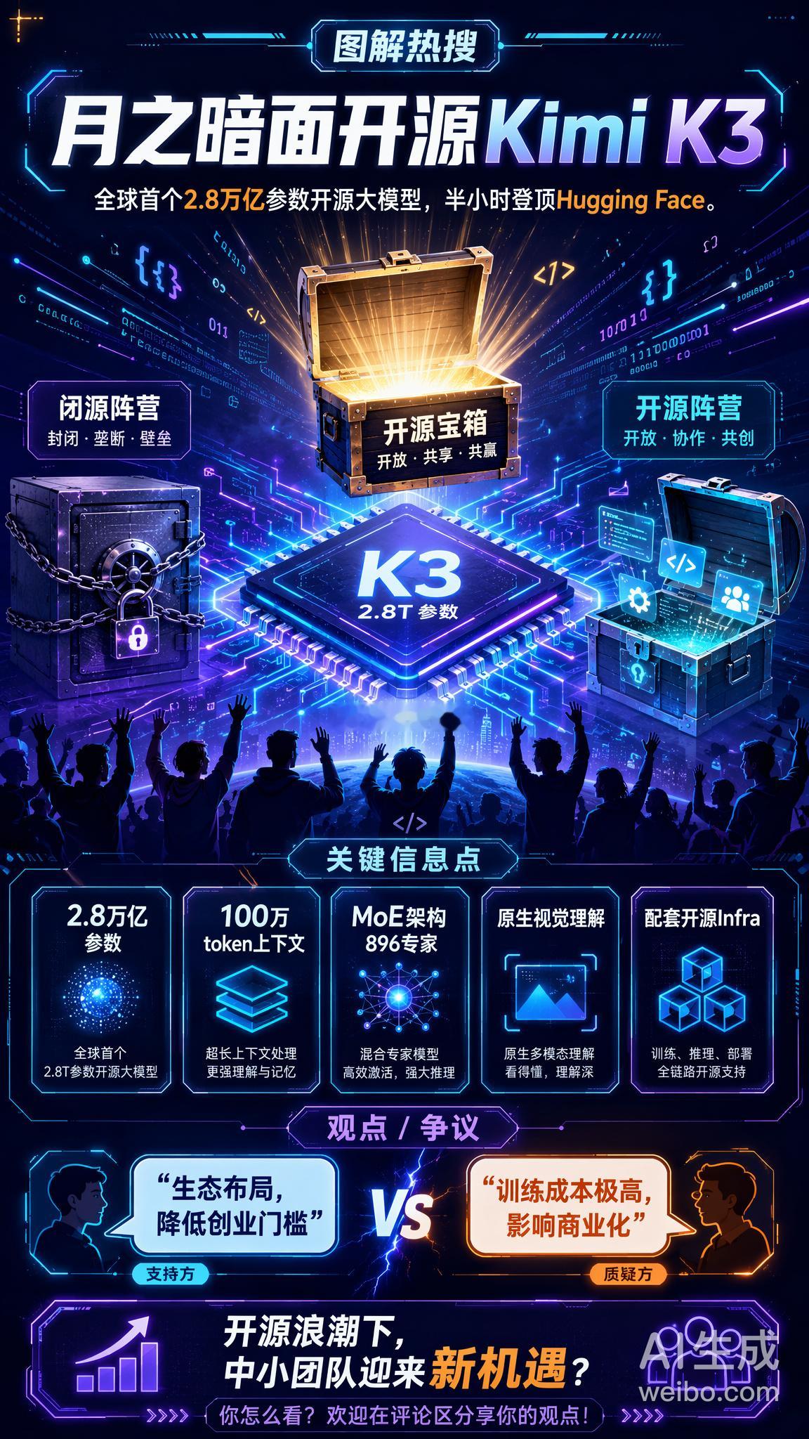 月之暗面正式开源KimiK3AI圈又炸锅了！月之暗面直接把2.8万亿参数的K