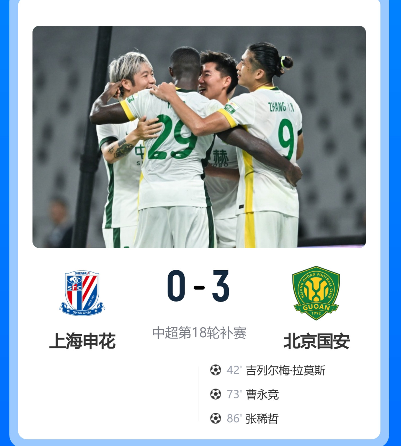 上海申花0比3北京国安上海申花VS北京国安中超联赛京沪德比最终比分定格0-3！国